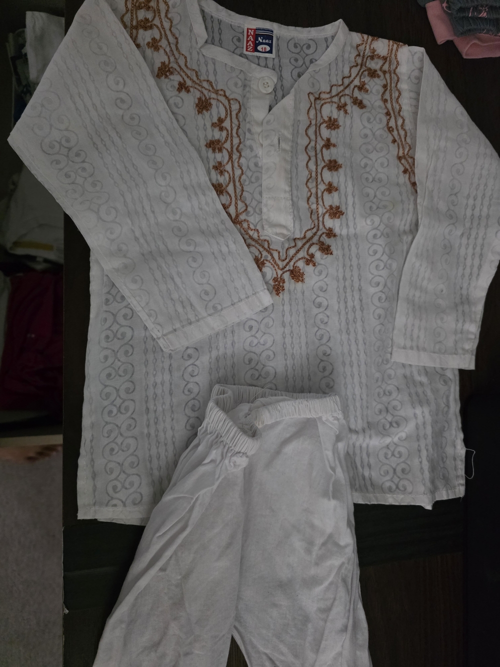 White Embroidered Kids Kurta Pajama